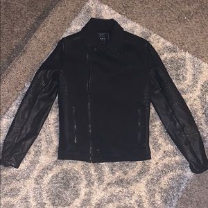 ZARA MANS leather and denim back Moto Jacket